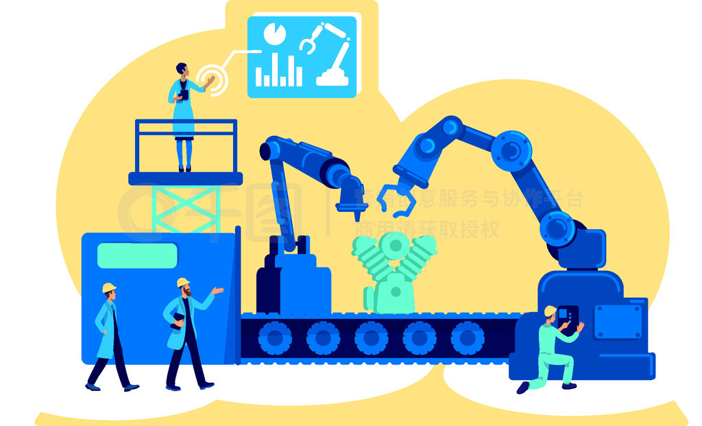 现代工厂平面概念矢量图 赋能数字化转型的创意资产